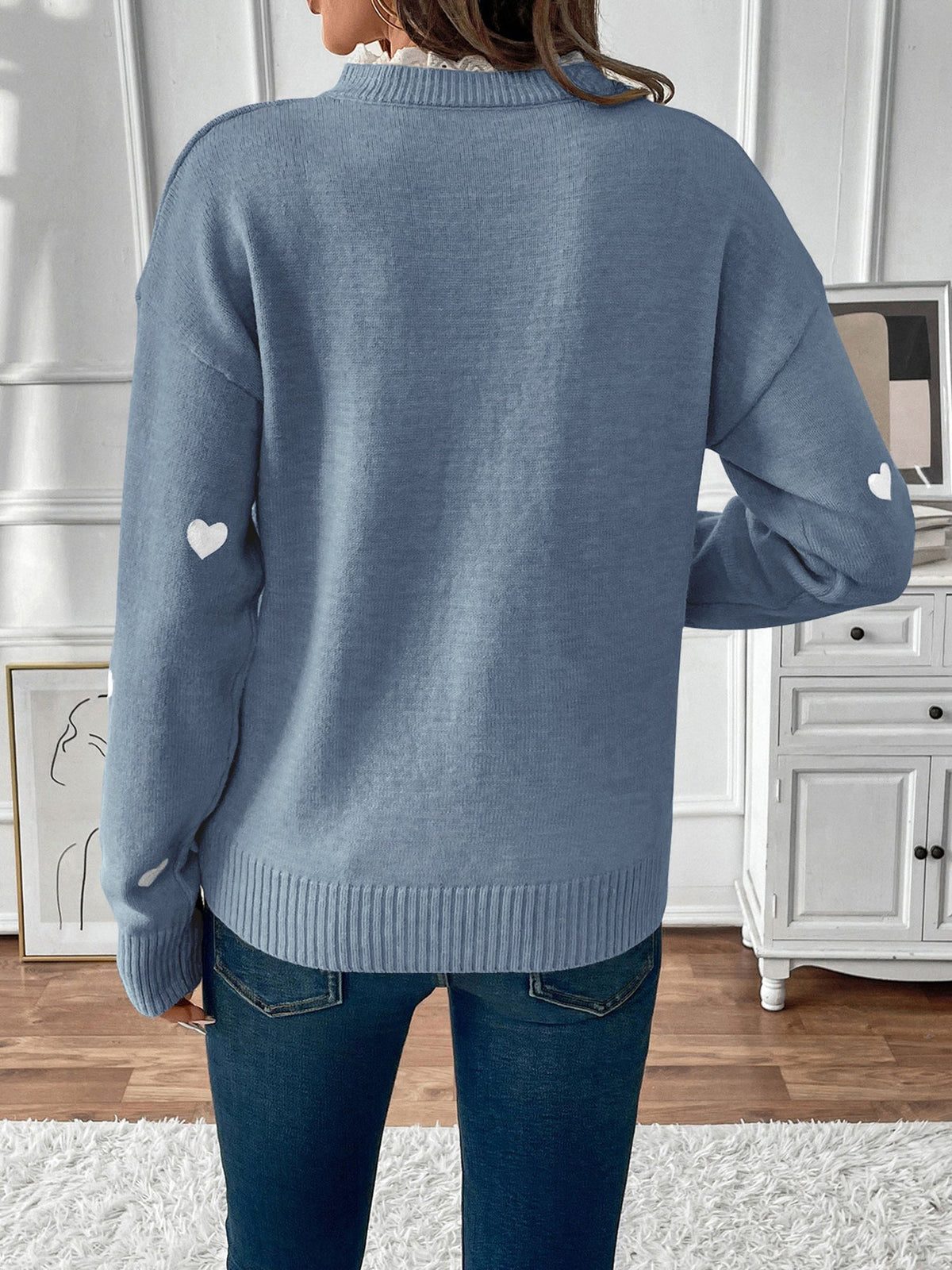 Heart Print Lace V-Neck Jumper