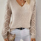 Crochet Sleeve V-Neck Jumper