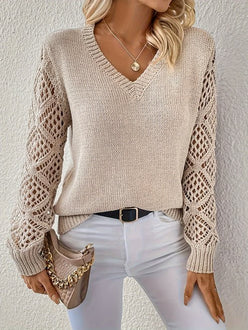 Crochet Sleeve V-Neck Jumper
