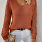 Crochet Sleeve V-Neck Jumper