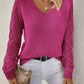Crochet Sleeve V-Neck Jumper