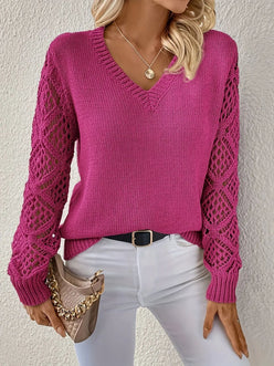 Crochet Sleeve V-Neck Jumper