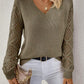 Crochet Sleeve V-Neck Jumper