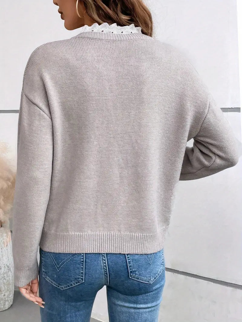 Lace Trim V-Neck Jumper