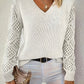 Open Knit Sleeve V-Neck Jumper