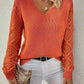Open Knit Sleeve V-Neck Jumper