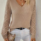 Open Knit Sleeve V-Neck Jumper