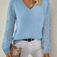 Open Knit Sleeve V-Neck Jumper