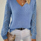 Open Knit Sleeve V-Neck Jumper