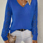 Open Knit Sleeve V-Neck Jumper