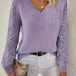 Open Knit Sleeve V-Neck Jumper