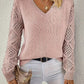 Open Knit Sleeve V-Neck Jumper