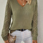 Open Knit Sleeve V-Neck Jumper