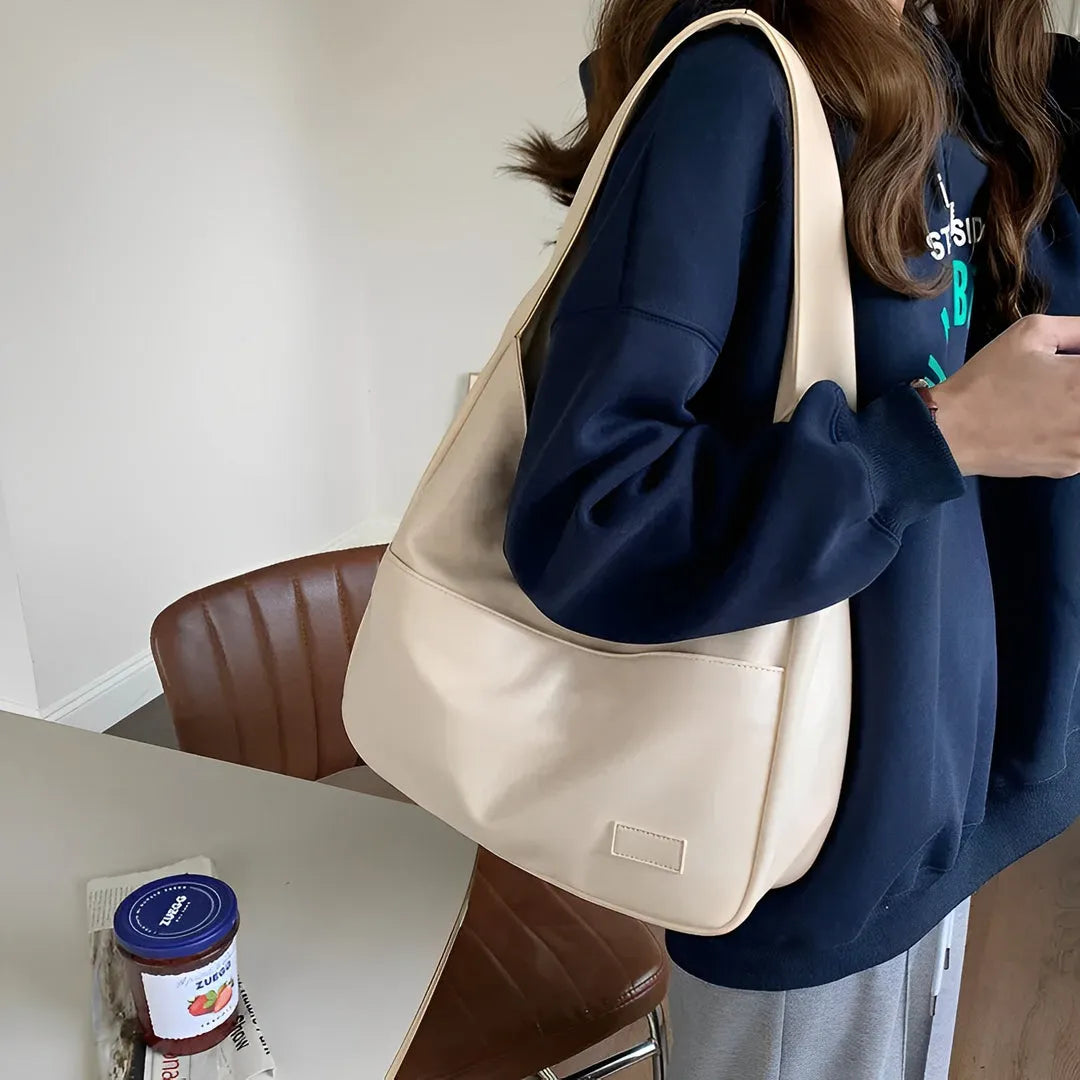 Hobo Bag Smooth Faux Leather with Magnetic Closure and Pockets