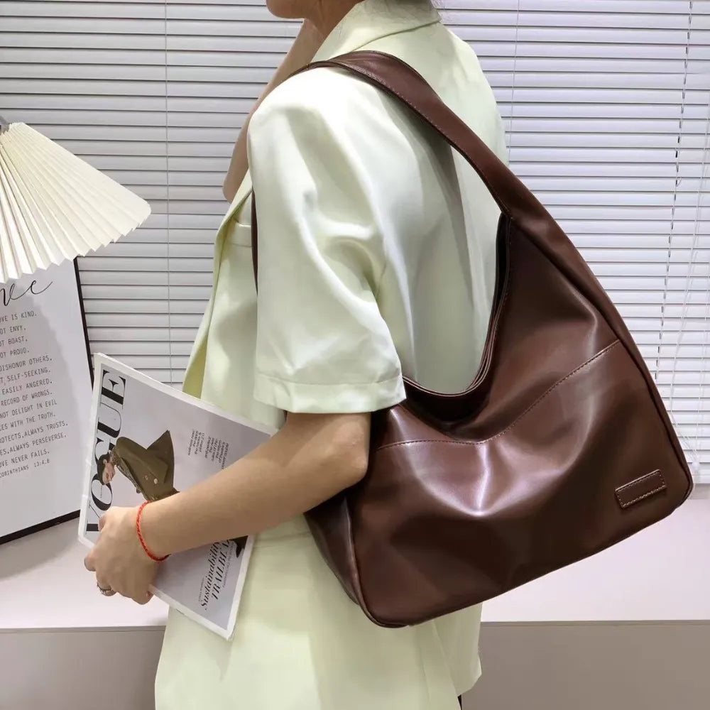 Hobo Bag Smooth Faux Leather with Magnetic Closure and Pockets