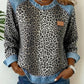 Leopard Denim Trim Sweatshirt