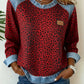 Leopard Denim Trim Sweatshirt