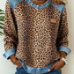 Leopard Denim Trim Sweatshirt