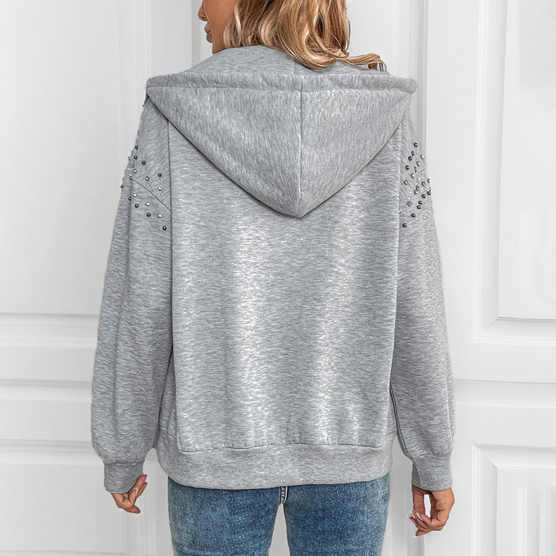 Studded Shoulder Zip Hoodie