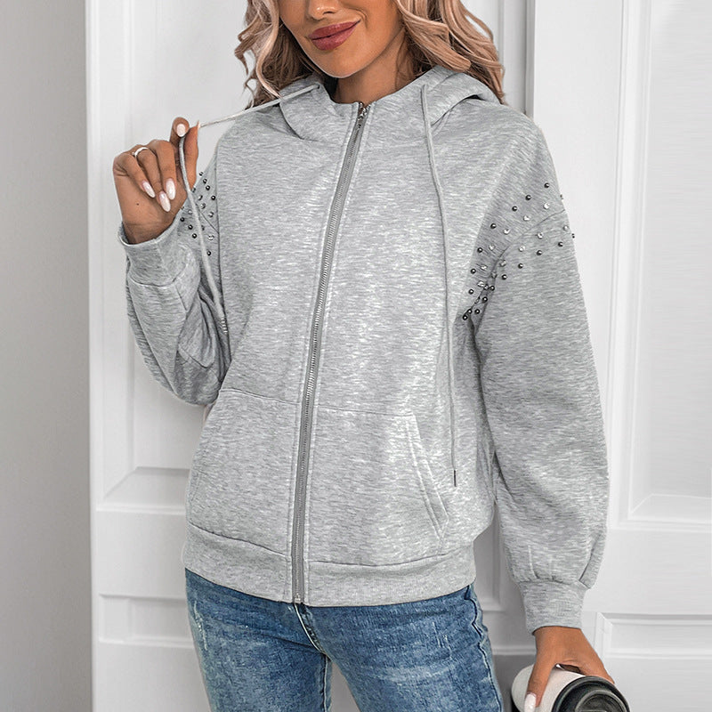 Studded Shoulder Zip Hoodie