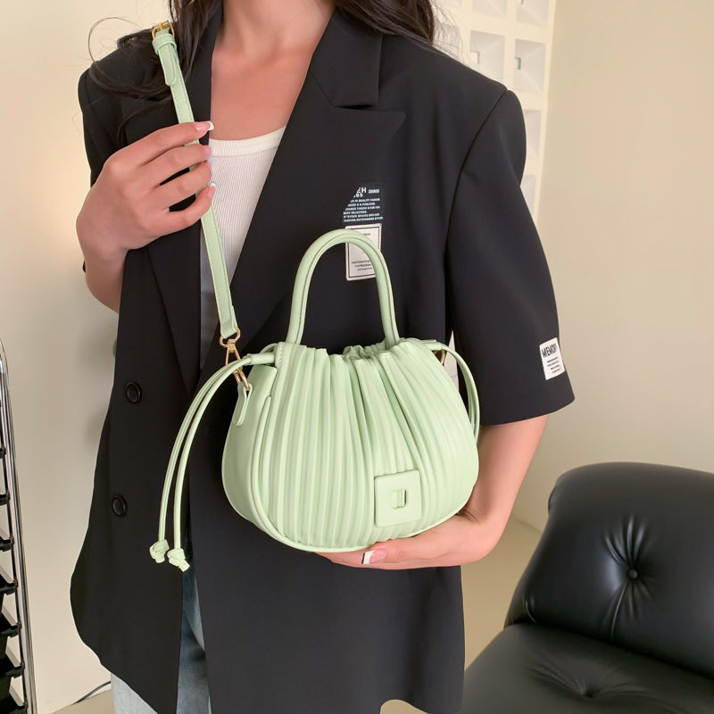 Crossbody Bag Faux Leather with Top Handle and Pleated Design