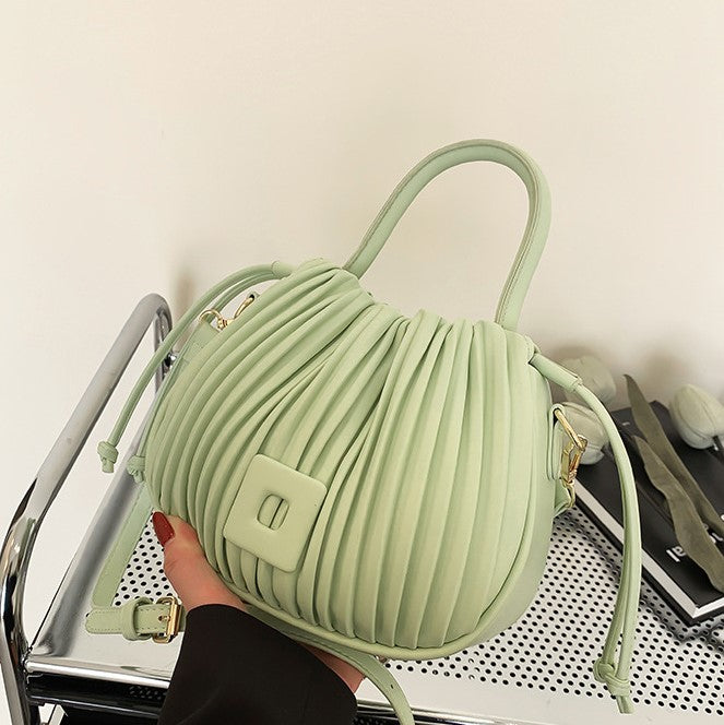 Crossbody Bag Faux Leather with Top Handle and Pleated Design