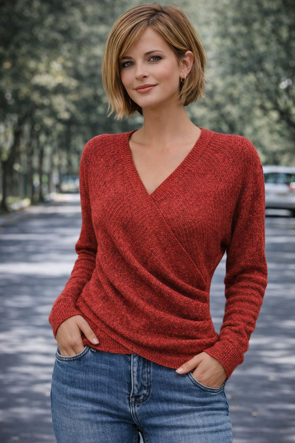 Wrap-Style V-Neck Jumper