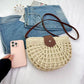 Straw Bag with Faux Leather Finishes and Shoulder Strap
