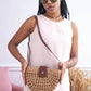 Straw Bag with Faux Leather Finishes and Shoulder Strap