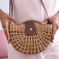 Straw Bag with Faux Leather Finishes and Shoulder Strap