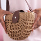 Straw Bag with Faux Leather Finishes and Shoulder Strap