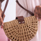 Straw Bag with Faux Leather Finishes and Shoulder Strap