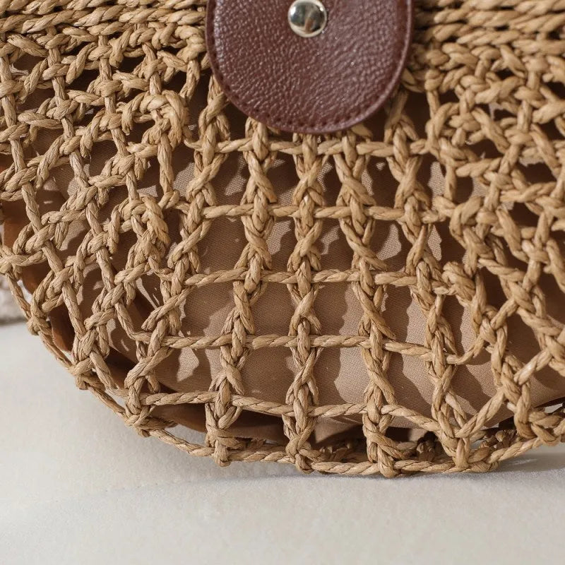 Straw Bag with Faux Leather Finishes and Shoulder Strap