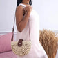Straw Bag with Faux Leather Finishes and Shoulder Strap