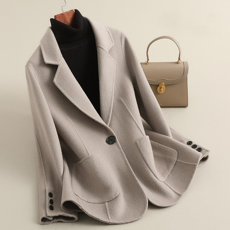 Blazer Wool Blend Longline with Notched Lapel and Single Button