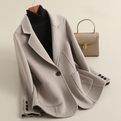 Blazer Wool Blend Longline with Notched Lapel and Single Button