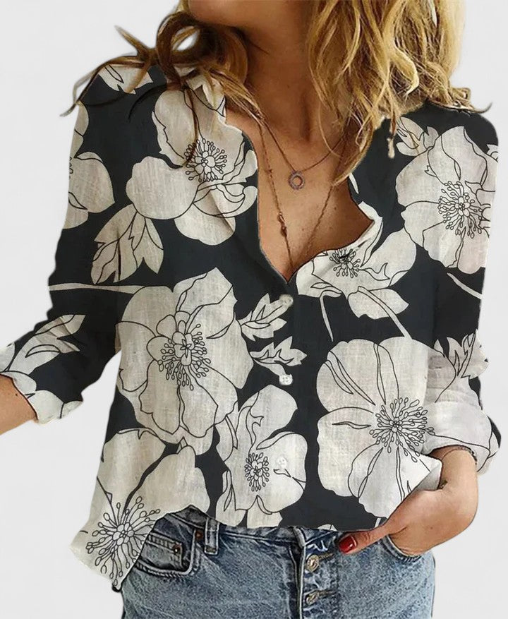 Botanical Floral V-Neck Blouse
