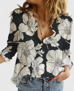 Botanical Floral V-Neck Blouse