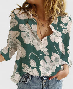 Botanical Floral V-Neck Blouse