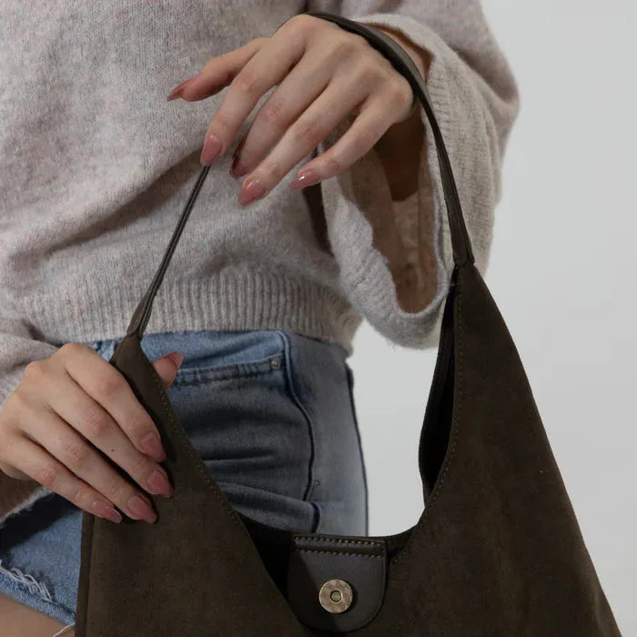 Hobo Bag Faux Suede with Magnetic Closure, Pouch and Laptop Fit