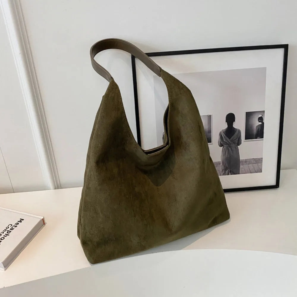 Hobo Bag Faux Suede with Magnetic Closure, Pouch and Laptop Fit