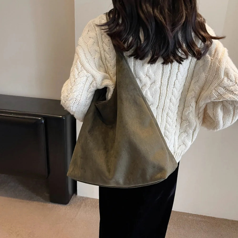 Hobo Bag Faux Suede with Magnetic Closure, Pouch and Laptop Fit