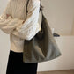 Hobo Bag Faux Suede with Magnetic Closure, Pouch and Laptop Fit