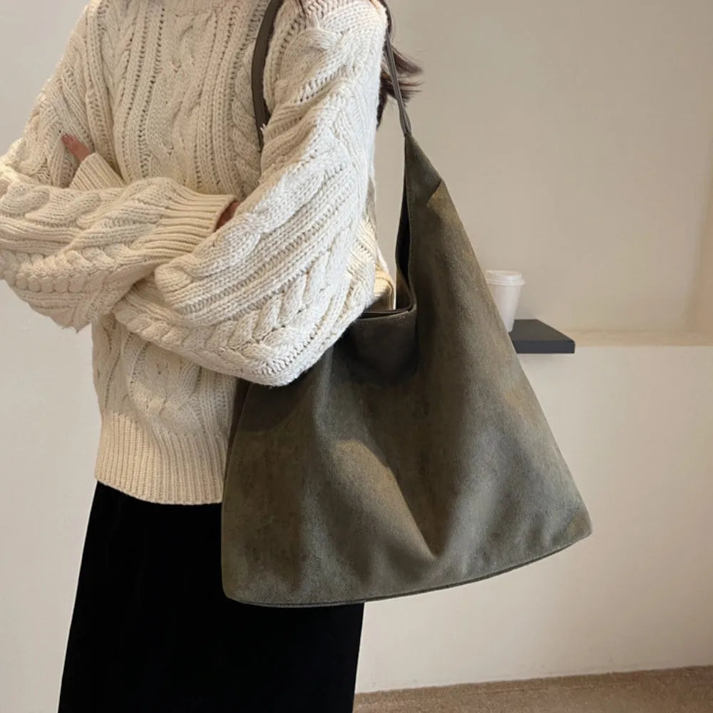 Hobo Bag Faux Suede with Magnetic Closure, Pouch and Laptop Fit