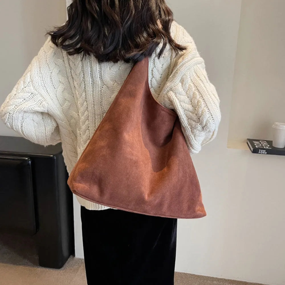 Hobo Bag Faux Suede with Magnetic Closure, Pouch and Laptop Fit
