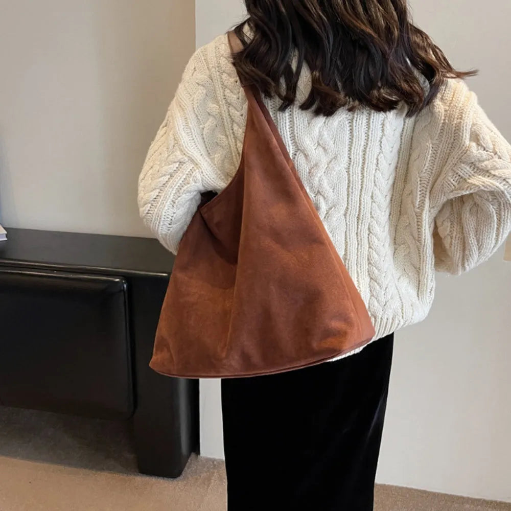 Hobo Bag Faux Suede with Magnetic Closure, Pouch and Laptop Fit