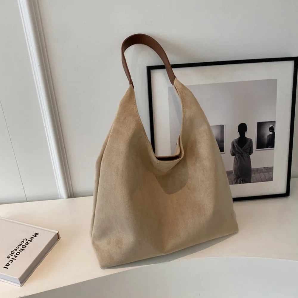 Hobo Bag Faux Suede with Magnetic Closure, Pouch and Laptop Fit