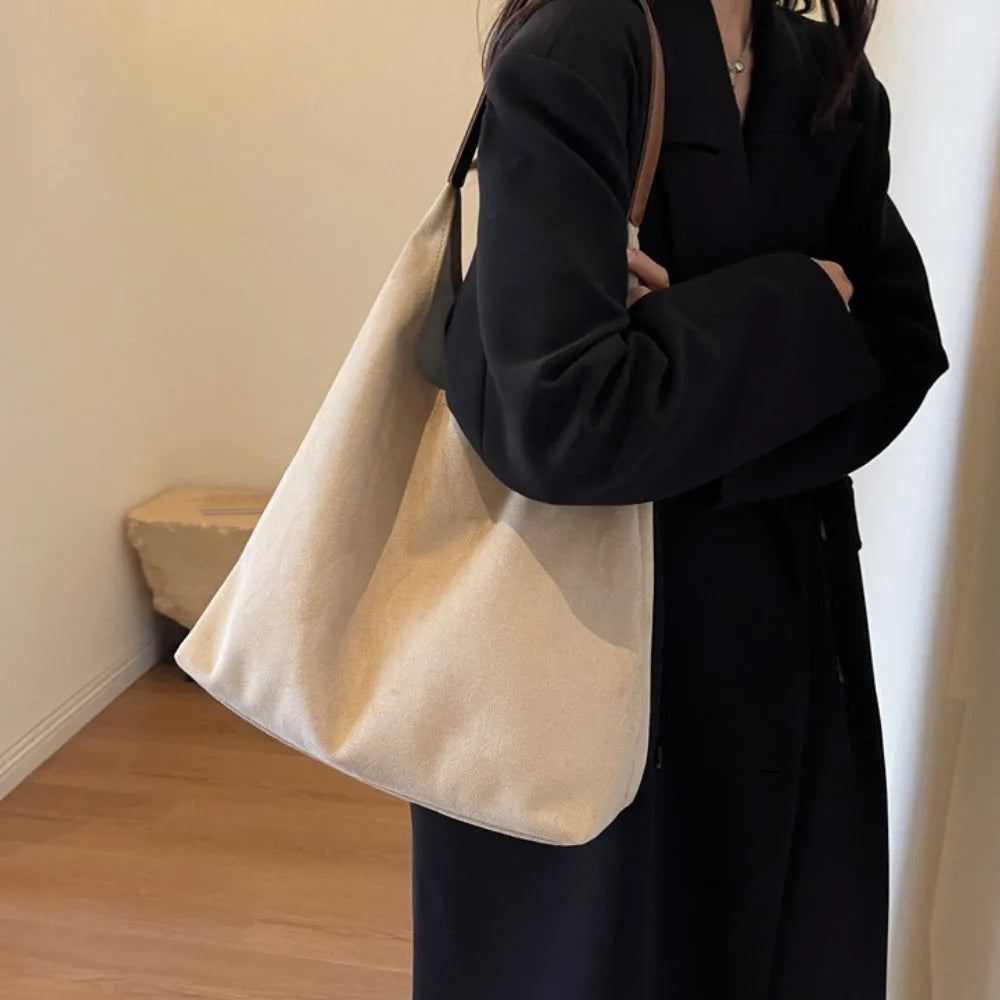Hobo Bag Faux Suede with Magnetic Closure, Pouch and Laptop Fit