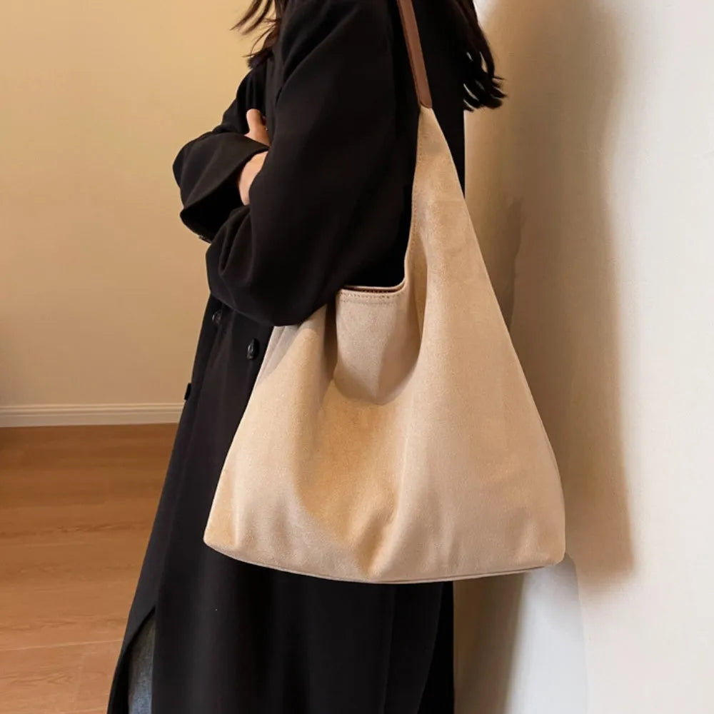 Hobo Bag Faux Suede with Magnetic Closure, Pouch and Laptop Fit