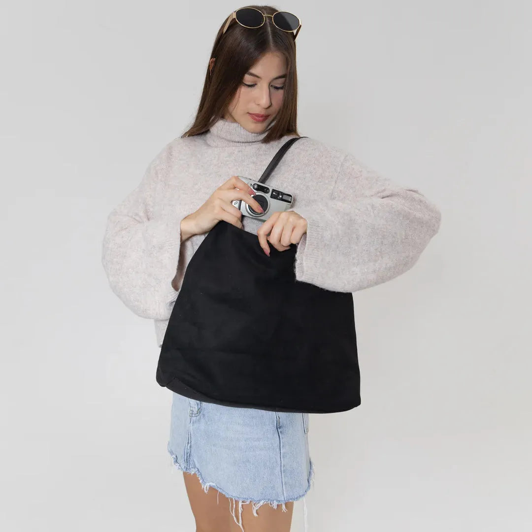 Hobo Bag Faux Suede with Magnetic Closure, Pouch and Laptop Fit